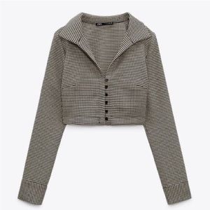 Zara Cropped Houndstooth Blazer Jacket